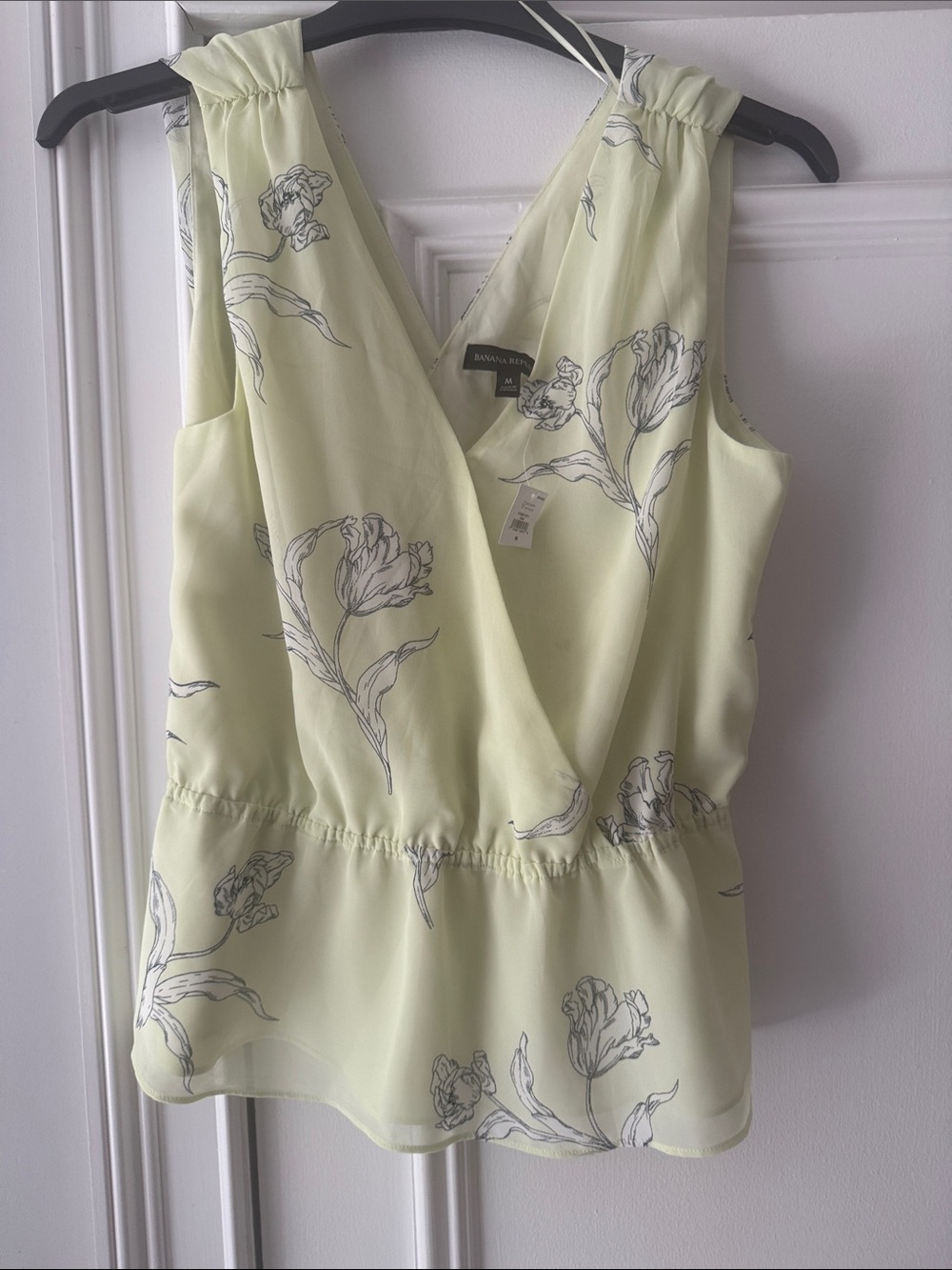 Banana Republic Pale Yellow Floral V-Neck Peplum Camisole